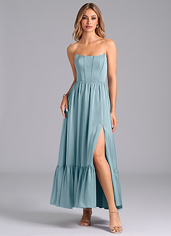 Azazie Leilana Brautjungfernkleider A-Linie Korsett Stretch-Satin Kleid Stimmungsvolles Blau image3