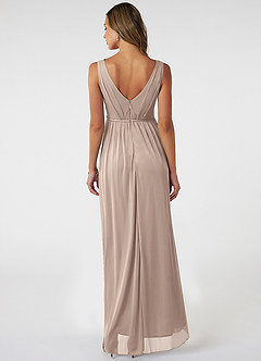 Azazie Tanicia Bridesmaid Dresses Taupe A-Line V-Neck Pleated Mesh Dress image2