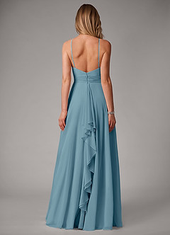Azazie Amalia Bridesmaid Dresses Moody Blue A-Line Pleated Chiffon Dress image6