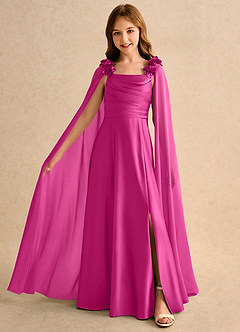 Azazie Rosita Girls Formal Robe Demoiselle D'honneur Fillette Robe Trapèze en Satin extensible Plissée Fuchsia image3