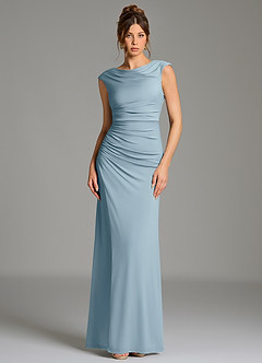 Azazie Chantal Bridesmaid Dresses Dusty Blue Mermaid Pleated Premium Stretch Jersey Dress image1