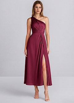 Brook Burgund Ein-Schulter-Satin-Midikleid mit Schlitz image3