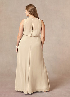 Azazie Marchioness Abiti per la Madre della Sposa Abito A-Line in Chiffon con Scollo a U a Pieghe Champagne image8