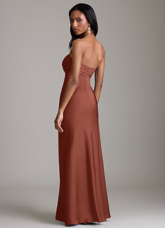 Azazie Saylor Vestidos de damas de honor Vestido de Castaño de Satén Elástico de Corte Sirena con Sin tirantes image5