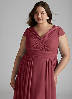 Azazie Organa Abiti da Damigella Abito A-Line in Chiffon Plissettato Merlot image11