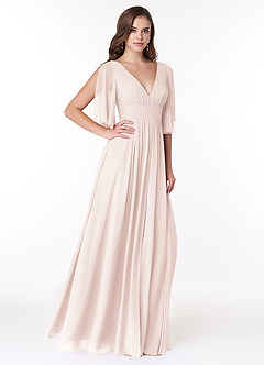 Azazie Temeka Robes de demoiselle d'honneur Robe Trapèze en Mousseline de soie Rayé Rose Pétale image4
