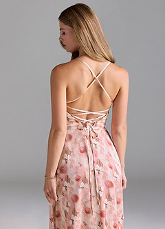 Azazie Mei Bridesmaid Dresses Demure Roses A-Line V-Neck Stretch Satin Dress image7