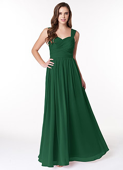 Azazie Zapheira Vestidos de damas de honor Vestido de Verde Oscuro de Gasa de Corte en A con Volante image1