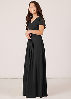Azazie Peony Junior Black A-Line Pleated Chiffon Dress image3