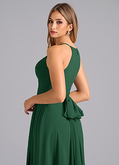 Azazie Denver Bridesmaid Dresses Dark Green A-Line Pleated Chiffon Dress image2