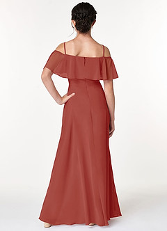 Azazie Maggie Junior Terracotta A-Line Off the Shoulder Chiffon Dress image2