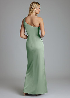 Azazie Adhara Final Sale Agave Sheath One Shoulder Stretch Satin Dress image6