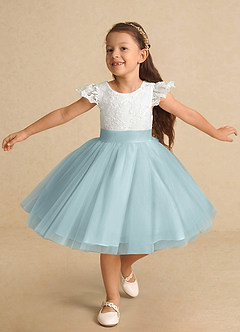 Azazie Vetty Flower Girl Dresses Ivory Mist A-Line Lace Tulle Dress image5