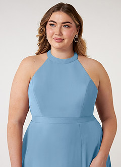 Azazie Clarice Abiti da Damigella Abito A-Line in Chiffon con Scollo Halter Blu Acciaio image13