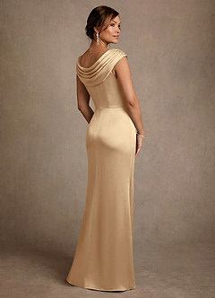 Azazie Irvine Mother of the Bride Dresses Champagne A-Line Pleated Stretch Satin Dress image2