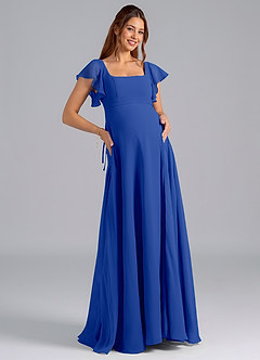 Azazie Bondi Maternity Bridesmaid Dresses A-Line Ruched Chiffon Floor-Length Dress image1