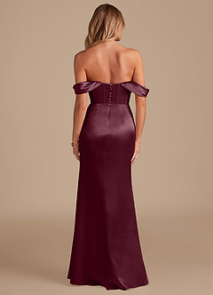 Azazie Asha Bridesmaid Dresses Cabernet Sheath Off the Shoulder Metallic Satin Dress image7