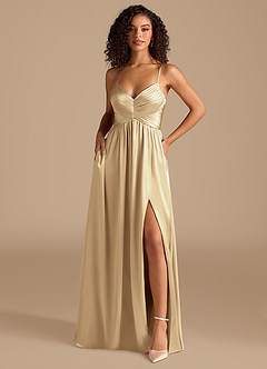Azazie Alia Brautjungfernkleider A-Linie Plissee Metallischer Satin Kleid Champagner image1
