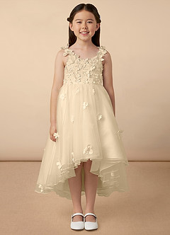 Azazie Ceres Blumenmädchenkleider Ballkleid Spitze Tüll Kleid Champagner image1