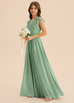 Azazie Anysa Junior Robe Trapèze en Mousseline de soie Rayé Matcha image6