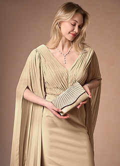 front Matching Color Pleated Metallic Satin Envelope Clutch