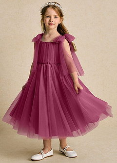 Azazie Dori Robe Demoiselle D'honneur Fillette Robe Trapèze en Tulle Rayé Mûre image5