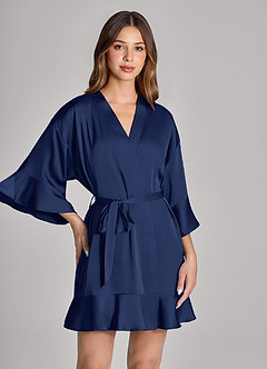 front Matching Color Personalized Embroidered Name 2-Piece Ruffle Satin Robe and Slip Set