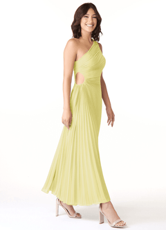 Azazie Kirra Bridesmaid Dresses Lemon Sorbet A-Line One Shoulder Chiffon Dress image3
