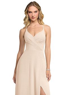 Azazie Davis Brautjungfernkleider A-Linie V-Hals Chiffon Kleid Alabaster Weiß image4