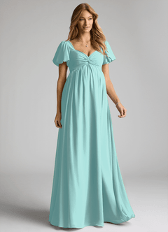 Azazie Madisynn Maternity Bridesmaid Dresses Bow Chiffon Floor-Length Dress image1