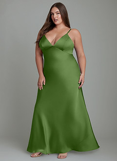 Azazie Stefania Robes de demoiselle d'honneur Robe Trapèze en Satin extensible Basilic image12