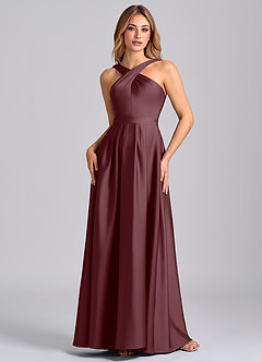 Azazie Dixie Bridesmaid Dresses Sangria A-Line Pleated Stretch Satin Dress image4