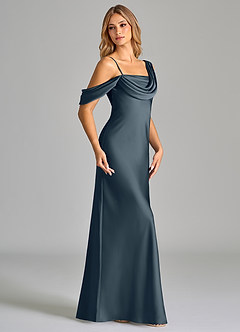 Azazie Celina Bridesmaid Dresses Twilight Sheath Off the Shoulder Stretch Satin Dress image4