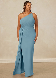 Christian Siriano Bridal for Azazie 1003 Bridesmaid Dresses Moody Blue Sheath One Shoulder Chiffon Dress image10