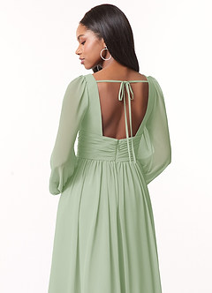 Azazie Norah Brautjungfernkleider A-Linie Lange Ärmel mit V-Ausschnitt Chiffon Kleid Staubiger Salbeigrün image3