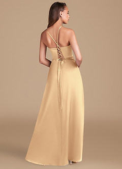 Azazie Maksim Bridesmaid Dresses Gold A-Line Metallic Satin Dress image5