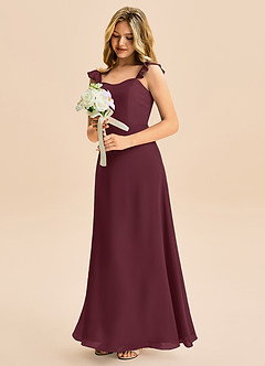 Azazie Mavie Junior Abito A-Line in Chiffon Increspato Cabernet image1