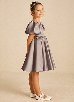 Azazie Muffin vestidos de niña de las flores Vestido de Gris Pardo de Satin Mate de Corte En A con Con mangas image3