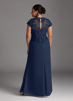 Azazie Junie Mère de la mariée Robes Robe Trapèze en Mousseline de soie Dentelle Bleu Marine Foncé image8