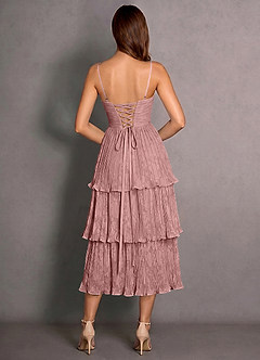 Cosima Light Pink Lace A-line Lace Up Back Maxi Dress image2