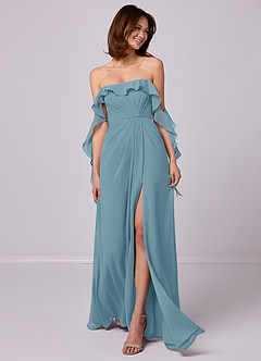 Barbie ♥ Azazie Bridesmaid Dresses Moody Blue A-Line Off the Shoulder Chiffon Convertible Dress image1
