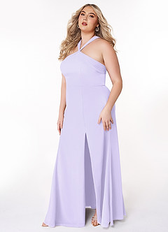 Azazie Rue Vestidos de damas de honor Vestido de Lila de Gasa de Corte en A con Halter image9