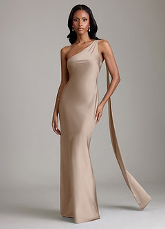 Azazie Juniper Brudtärnklänningar Klänning av Sjöjungfru i Stretch Satin One-shoulder Taupe image4