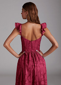 Azazie Denisse Abiti da Damigella Abito A-Line in Burnout Floreale Increspato Borgogna image11