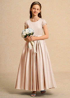 Azazie Bunny Junior Formal Sukienki dla dziewczynek sypiących kwiaty Suknia balowa Koronka Sznurówka Długość kostki Sukienka image3