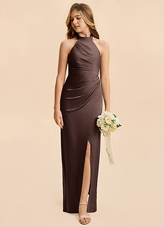 Azazie Jemma Junior Ganache Sheath Ruched Stretch Satin Dress image3