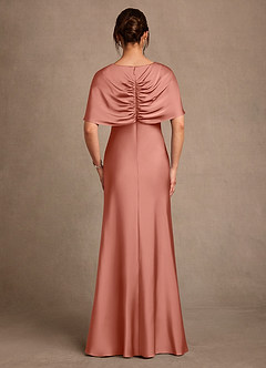 Azazie Dosia Mother of the Bride Dresses Salmon Pink Sheath Pleated Stretch Satin Dress image3