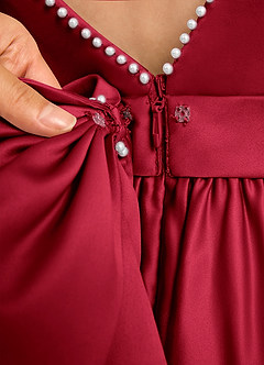 Azazie Dumpling Flower Girl Dresses Scarlet A-Line Bow Matte Satin Dress image7
