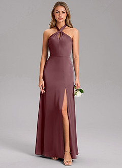 Azazie Tracie Abiti da Damigella Abito A-Line in Raso Elasticizzato Spacco Laterale Sangria image3