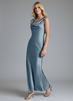 Azazie Adelyn Bridesmaid Dresses Dusty Blue Mermaid Pleated Stretch Satin Dress image6